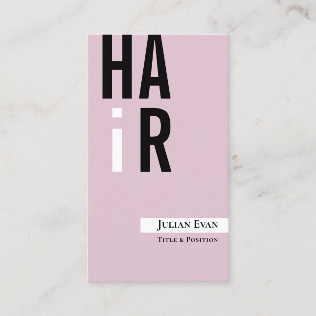 Stylish Black and Pink Hairdresser Business Card (Front)