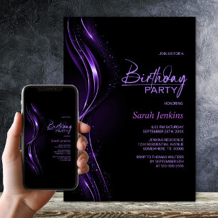 Stylish Black and Purple Birthday Party Invitation