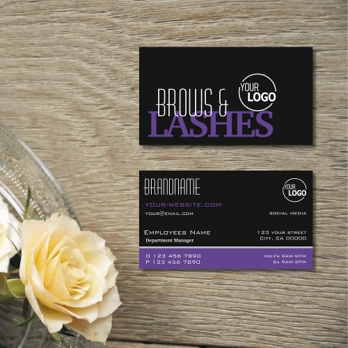 Stylish Black and Purple Simple Logo Professional Business Card