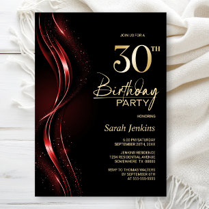 Stylish Black and Red 30th Birthday Party Invitation