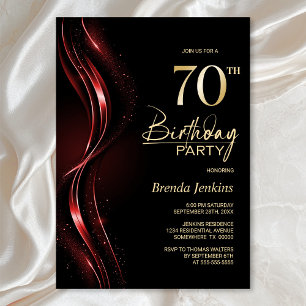 Stylish Black and Red 70th Birthday Party Invitation