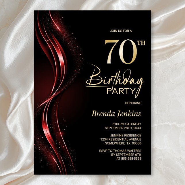 Stylish Black and Red 70th Birthday Party Invitation (Creator Uploaded)