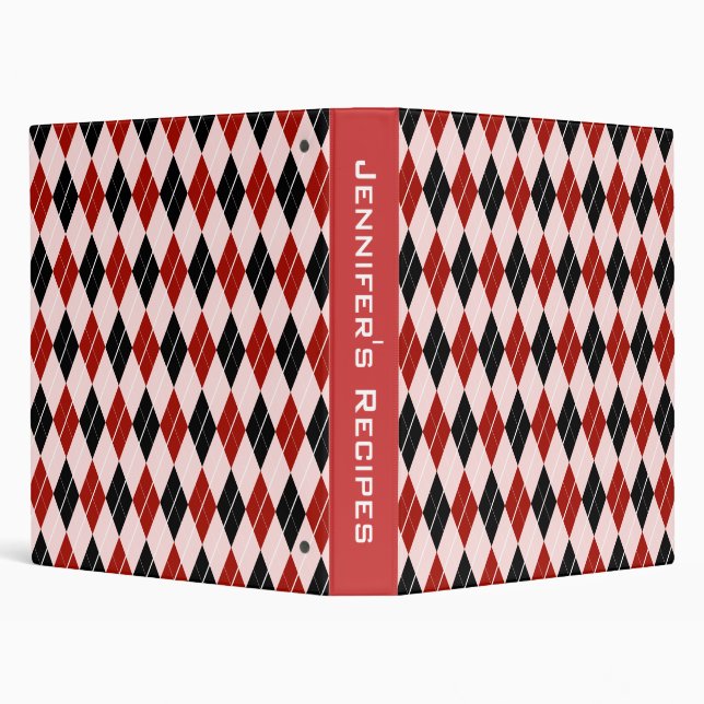 Stylish Black and Red Argyle Plaid Pattern 3 Ring Binder (Background)