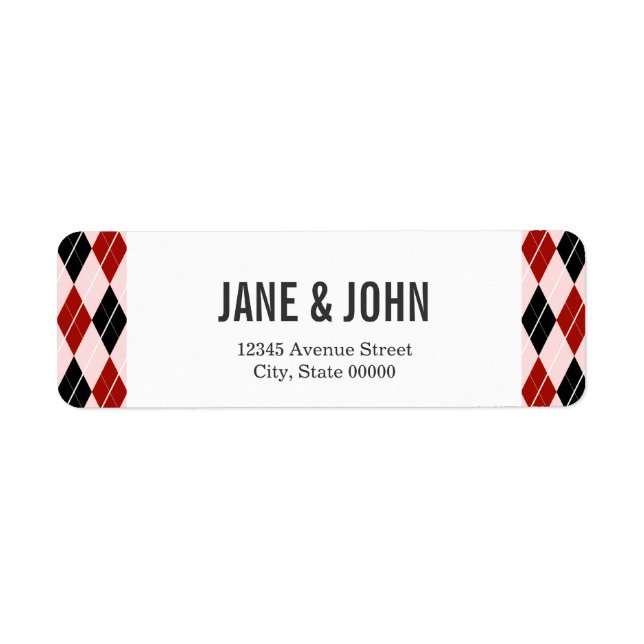 Stylish Black and Red Argyle Plaid Pattern Label (Front)