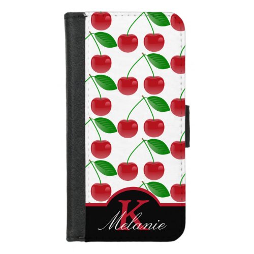 Stylish Black and Red Cherries Personalised iPhone 87 Wallet Case