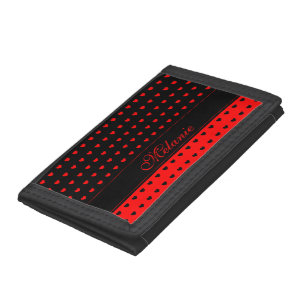 Stylish Black and Red Hearts Name Template, Girl's Tri-fold Wallet