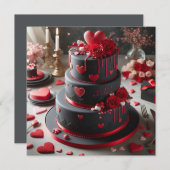 Stylish Black and Red Valentine Cake Holiday Card (Front/Back)
