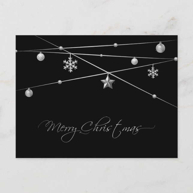 Stylish Black and Silver Christmas Calligraphy Holiday Postcard (Front)