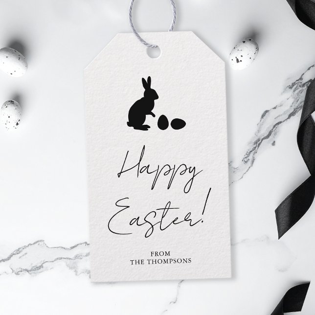 Stylish Black And White Bunny Minimal Happy Easter Gift Tags (Creator Uploaded)