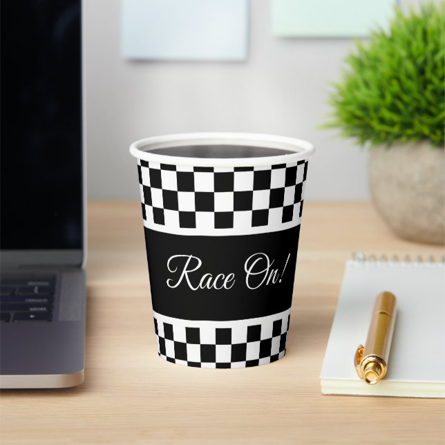 Stylish Black And White Checker  Paper Cups (Insitu)