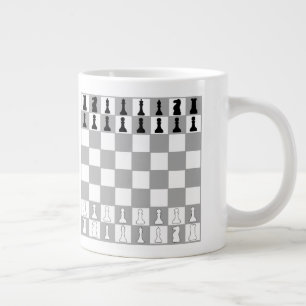 STYLISH BLACK AND WHITE CHESS SET GIANT COFFEE MUG
