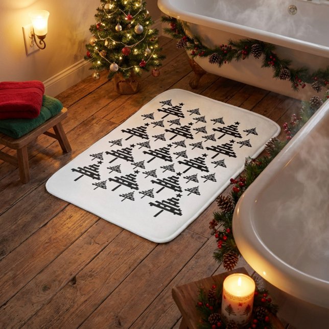 Stylish Black and White Christmas Tree Bath Mat (Creator Uploaded)