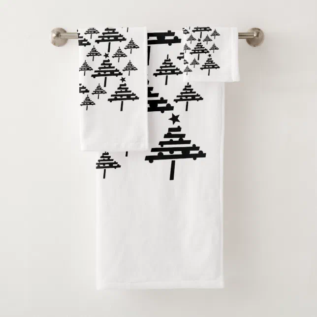 Stylish Black and White Christmas Tree Bath Towel Set Zazzle