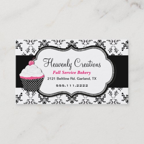 Stylish Black and White Damask Business Card