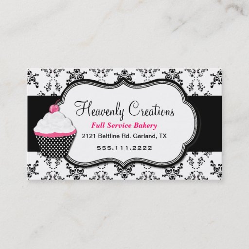 Customizable Stylish Black and White Damask Business Card