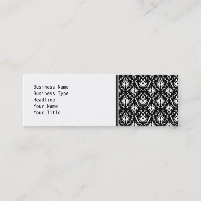 Stylish Black and White Damask Pattern. Mini Business Card (Front)