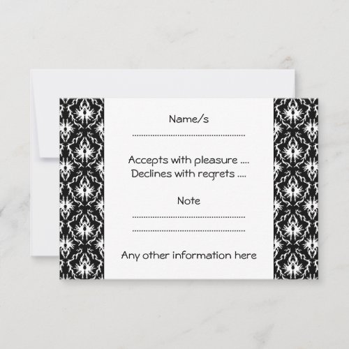 Stylish Black and White Damask Pattern. Personalized Announcements
