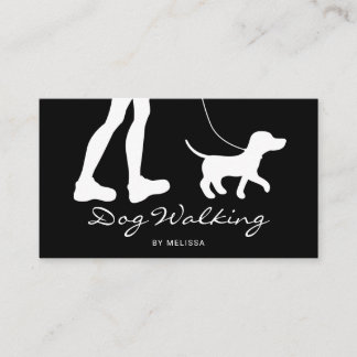 Stylish Black And White Dog Walker Silhouette Business Card