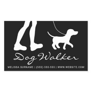 Stylish Black And White Dog Walker Silhouette Rectangular Sticker