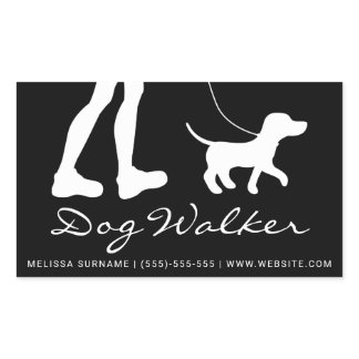 Stylish Black And White Dog Walker Silhouette Rectangular Sticker