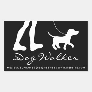 Stylish Black And White Dog Walker Silhouette Rectangular Sticker