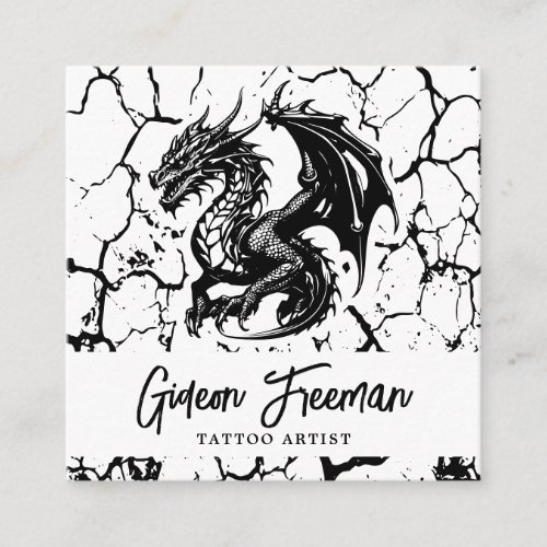 Stylish Black and White Dragon Tattoo Artist Square Business Card