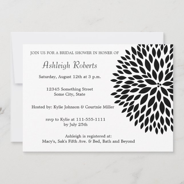 Stylish Black and White Flower Invitation (Front)