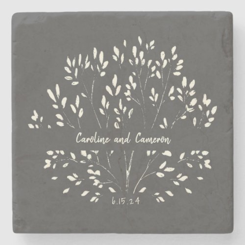 Stylish Black and White Hand Painted Floral  Stone Coaster