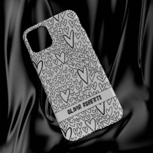 Stylish Black and White Hearts Pattern Personalize Case-Mate iPhone 14 Case