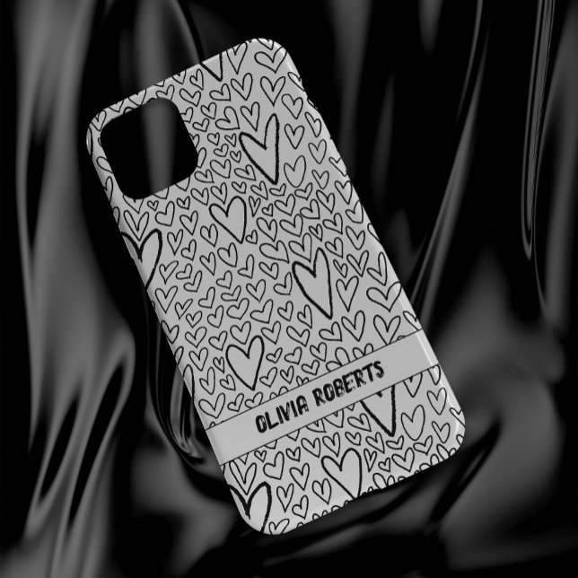 Stylish Black and White Hearts Pattern Personalize Case-Mate iPhone Case (Creator Uploaded)