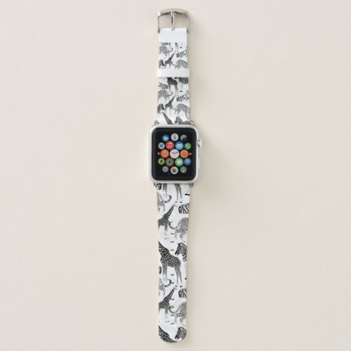Stylish Black and White Jungle Animals Pattern Apple Watch Band
