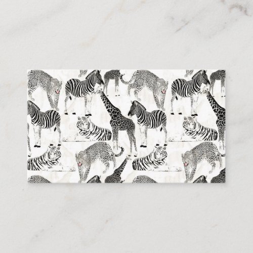 Stylish Black and White Jungle Animals Pattern Business Card