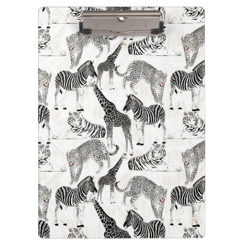 Stylish Black and White Jungle Animals Pattern Clipboard