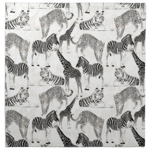Stylish Black and White Jungle Animals Pattern Cloth Napkin