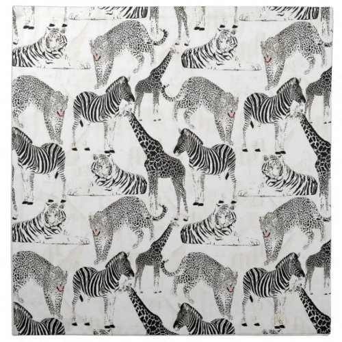 Stylish Black and White Jungle Animals Pattern Cloth Napkin