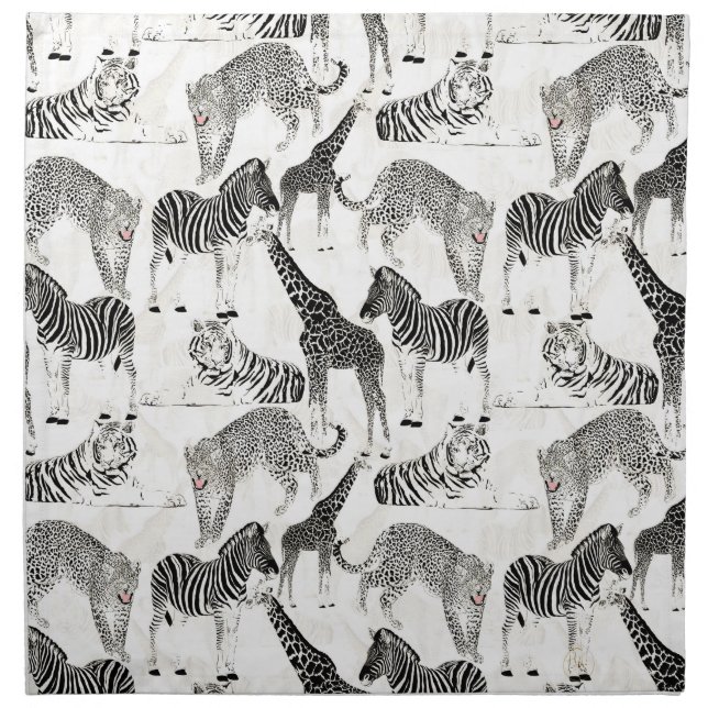Stylish Black and White Jungle Animals Pattern Cloth Napkin (Front)