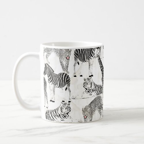 Stylish Black and White Jungle Animals Pattern Coffee Mug