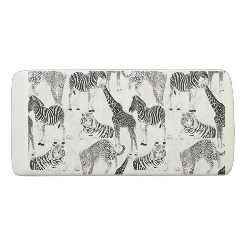 Stylish Black and White Jungle Animals Pattern Eraser