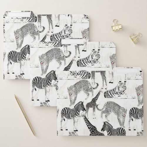 Stylish Black and White Jungle Animals Pattern File Folder