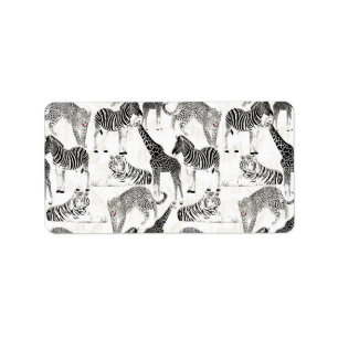 Stylish Black and White Jungle Animals Pattern Label