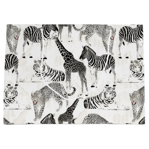 Stylish Black and White Jungle Animals Pattern Large Gift Bag