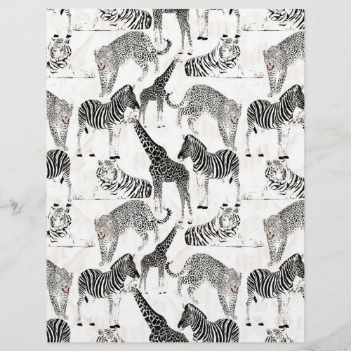Stylish Black and White Jungle Animals Pattern Letterhead