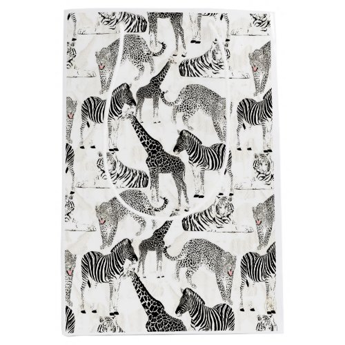 Stylish Black and White Jungle Animals Pattern Medium Gift Bag