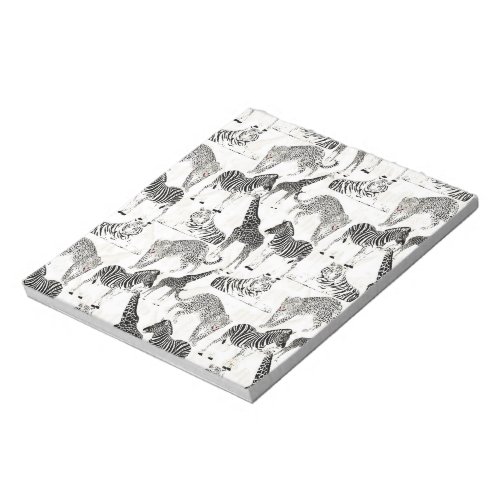 Stylish Black and White Jungle Animals Pattern Notepad