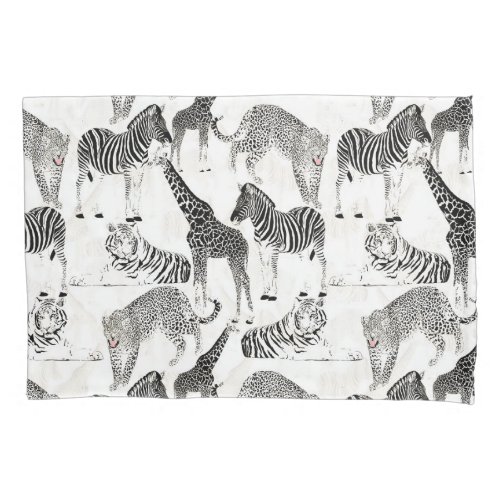 Stylish Black and White Jungle Animals Pattern Pillow Case