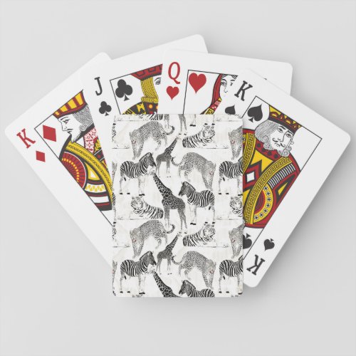 Stylish Black and White Jungle Animals Pattern Poker Cards