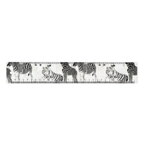 Stylish Black and White Jungle Animals Pattern Ruler