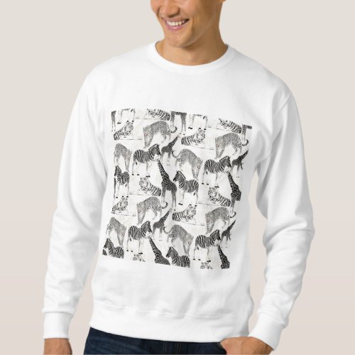 Stylish Black and White Jungle Animals Pattern Sweatshirt