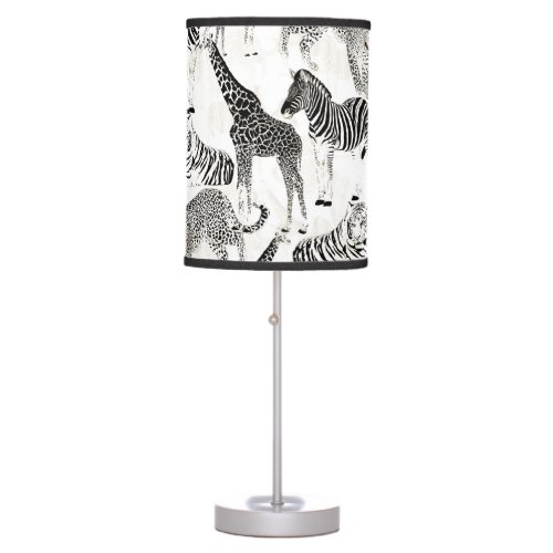 Stylish Black and White Jungle Animals Pattern Table Lamp