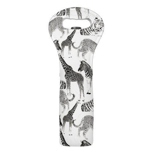 Stylish Black and White Jungle Animals Pattern Wine Bag